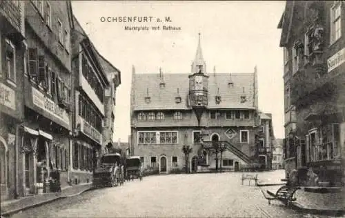 Ak Ochsenfurt am Main Unterfranken, Marktplatz, Rathaus