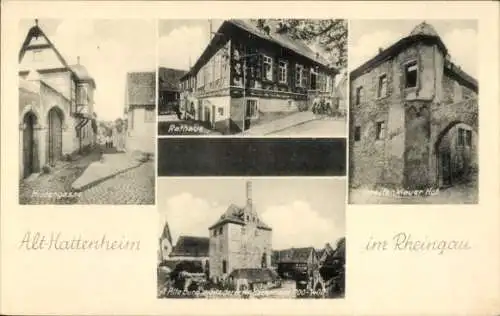 Ak Hattenheim Eltville am Rhein Hessen, Hintergasse, Rathaus, Greifenklauer Hof, Alte Burg