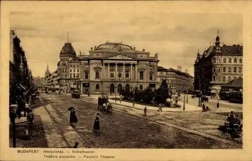 Ak Budapest Ungarn, Straßenpartie mit Blick auf das Volkstheater