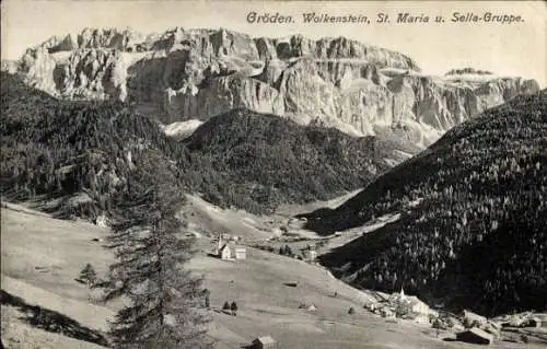 Ak Gröden Selva di Valgardena Südtirol, Wolkenstein, St. Maria, Sella-Gruppe