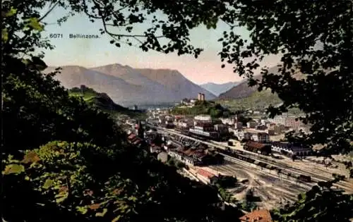 Ak Bellinzona Kanton Tessin, Gesamtansicht, Bahnhof