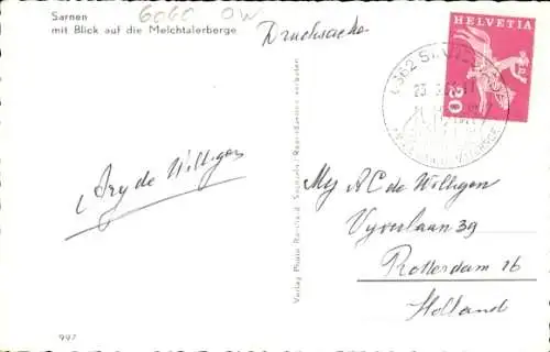 Ak Sarnen Kanton Obwalden, Gesamtansicht, Melchtalerberge