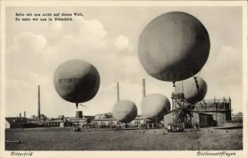 Ak Bitterfeld in Sachsen Anhalt, Startplatz zum Ballonwettfliegen, Heißluftballons