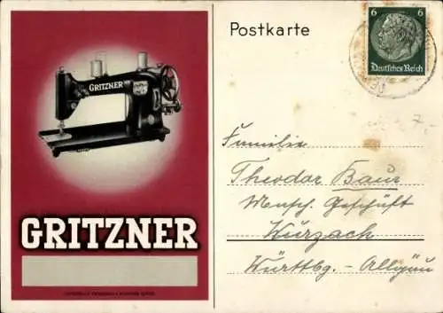 Ak Reklame, Gritzner Nähmaschine