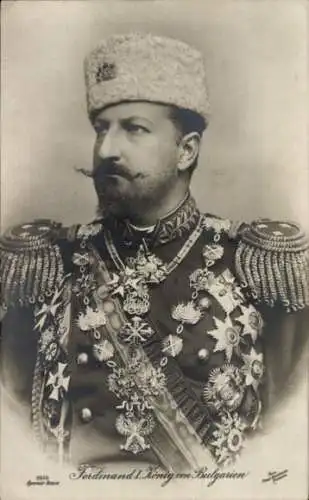 Ak Ferdinand I, König von Bulgarien, Portrait in Uniform, Orden