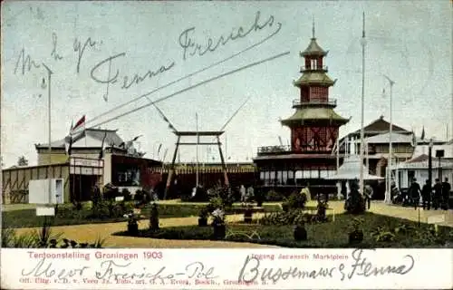 Ak Groningen, Ausstellung 1903, Marktplein, Pagode