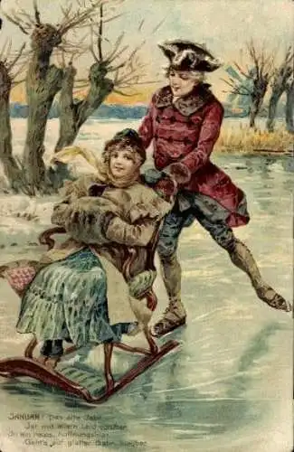 Set von 12 Präge AK Allegorien Monate, vollständig