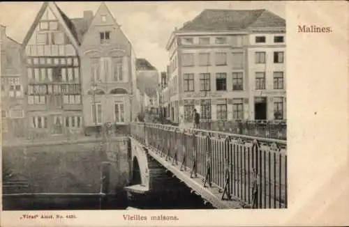 Ak Mechelen Mecheln Malines Flandern Antwerpen, Alte Häuser, Brücke