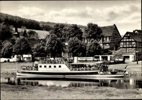 Ak Bodenwerder an der Weser, Dampfer am Anleger vom Kaffeegarten