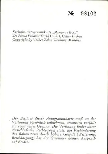 Ak Schauspielerin Marianne Koch, Portrait, Autogramm, Werbung eurovia Pullis