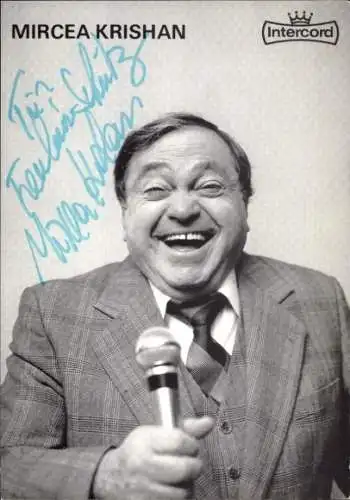 Ak Schauspieler Mircea Krishan, Portrait, Autogramm, Mikrofon