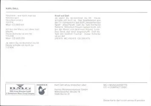 Ak Schauspieler und Sänger Karl Dall, Portrait, Autogramm