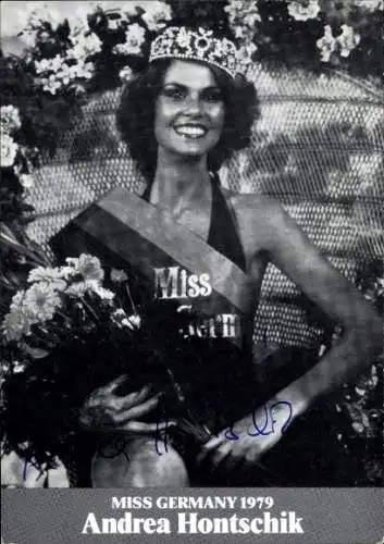 Ak Schauspielerin Andrea Hontschik, Portrait als Miss Germany 1979, Autogramm