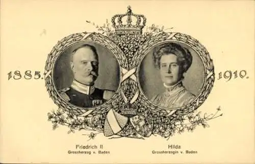 Passepartout Ak Großherzog Friedrich II. von Baden, Großherzogin Hilda, Silberhochzeit 1910