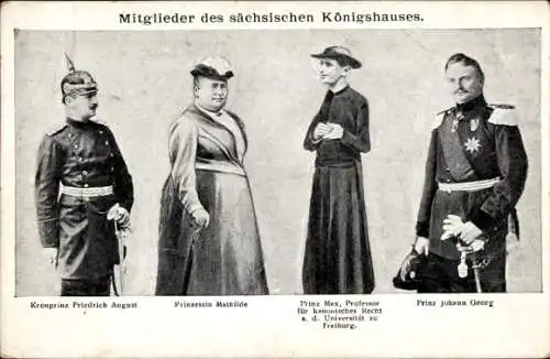 Ak Mitglieder des sächsischen Königshauses, Kronprinz Friedrich August, Mathilde, Max, Johann Georg