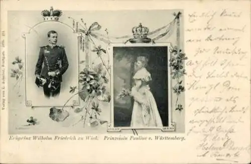 Ak Erbprinz Wilhelm Friedrich zu Wied, Prinzessin Pauline von Württemberg