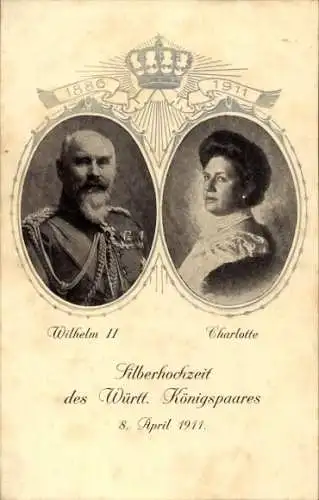 Ak Wilhelm II, Charlotte von Württemberg, Silberhochzeit 8. April 1911