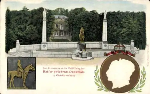 Präge Ak Berlin Charlottenburg, Kaiser Friedrich-Denkmal, Wilhelm II., Kaiserin Auguste Viktoria