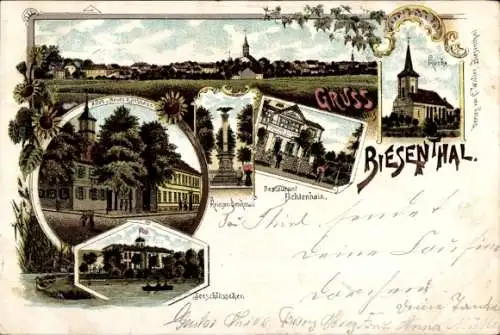 Litho Biesenthal Barnim Brandenburg, Kriegerdenkmal, Seeschlösschen, Restaurant Fichtenhain