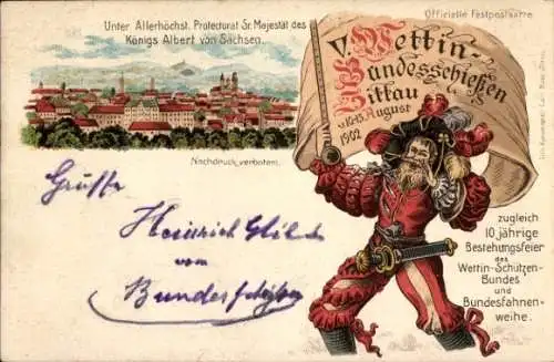 Litho Zittau in Sachsen, V. Wettin-Bundesschießen 1902, Stadtansicht