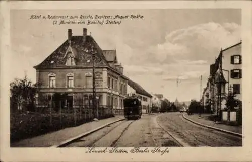 Ak Stetten Lörrach in Baden, Hotel zum Rössle, Straßenbahn