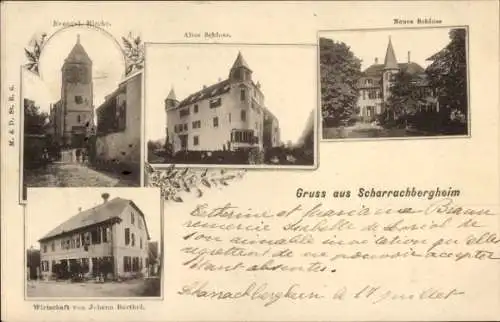 Ak Scharrachbergheim Elsass Bas Rhin, Schloss, Kirche, Gastwirtschaft