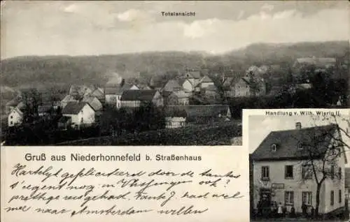 Ak Niederhonnefeld Straßenhaus im Westerwald, Geschäft, Totalansicht