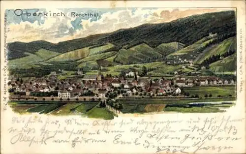 Litho Oberkirch im Renchtal Baden, Totalansicht