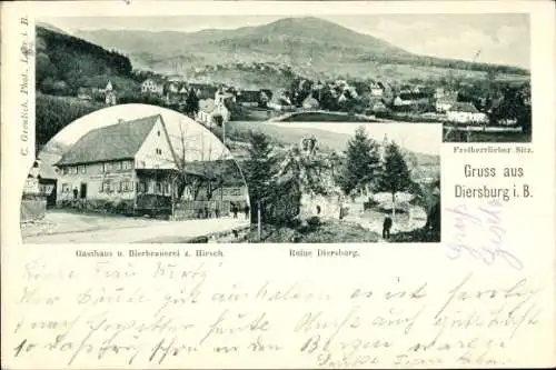 Ak Diersburg Hohberg Ortenaukreis, Gasthaus u. Bierbrauerei z. Hirsch, Ruine, Freiherrlicher Sitz