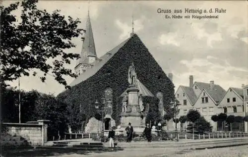 Ak Kettwig Essen im Ruhrgebiet, Ev. Kirche, Kriegerdenkmal
