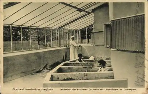 Ak Kettwig Essen Ruhrgebiet, Stadtwaldsanatorium Jungborn, Damenpark, heizbare Glashalle, Lehmbäder