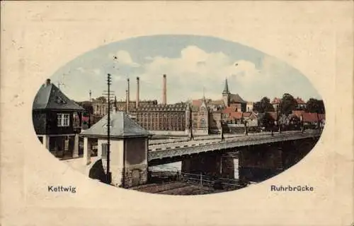 Passepartout Ak Kettwig Essen im Ruhrgebiet, Ruhrbrücke, Fabrikgebäude