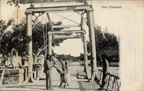 Ak Ismailia Ägypten, Brücke, Esel