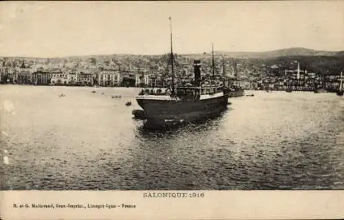 Ak Salonique Griechenland, Gesamtansicht, Hafen, Dampfer, 1916