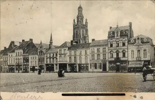 Ak Roeselare Roeselaere Rousselare Roulers Westflandern, Platz, Häuserzeile, Turm