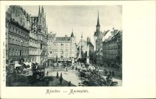 Ak München, Marienplatz, Denkmal, Pferdestraßenbahn