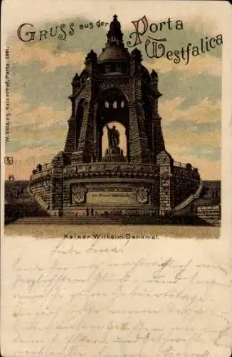 Litho Porta Westfalica in Nordrhein Westfalen, Kaiser Wilhelm Denkmal