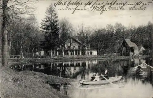 Ak Bolesławiec Bunzlau Schlesien, Waldschloss, Ruderpartie