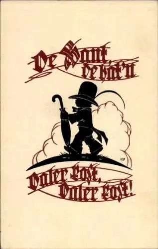 Scherenschnitt Künstler Ak Kind mit Sonnenschirm, Hut, Spaziergang