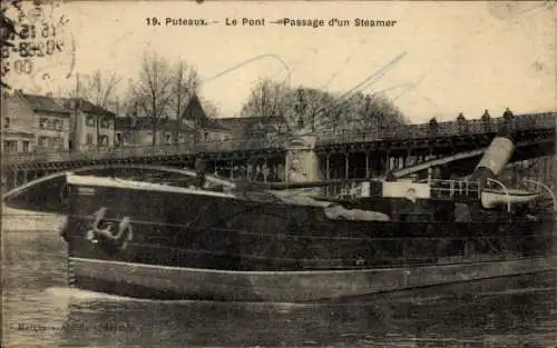 Ak Puteaux Hauts de Seine, Dampfer passiert die Brücke