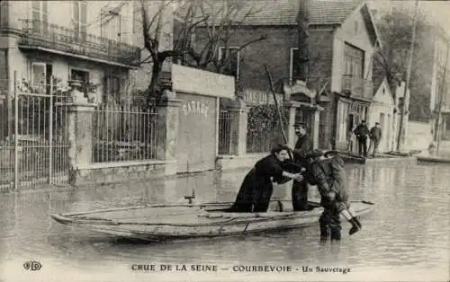 Ak Courbevoie Hauts de Seine, Eine Rettung, Überschwemmung