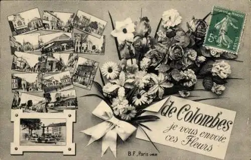 Ak Colombes Hauts de Seine, Montage, ich sende Ihnen diese Blumen, verschiedene Ansichten der Stadt