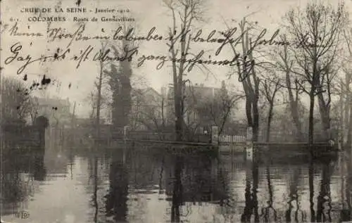 Ak Colombes Hauts de Seine, Route de Gennevilliers, Überschwemmungen 1910