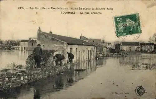 Ak Colombes Hauts de Seine, Überschwemmungen 1910, Rue Gramme