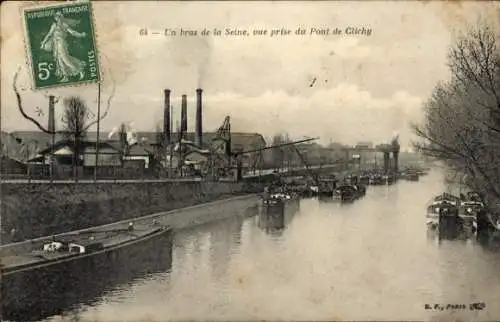 Ak Clichy Hauts de Seine, ein Arm der Seine, Blick von der Brücke aus