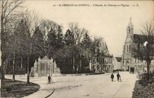 Ak Saint Germain lès Corbeil Essonne, Schlosseingang, Kirche