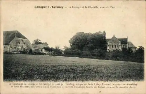 Ak Longpont Lormoy Essonne, La Grange et la Chapelle, vues du Parc