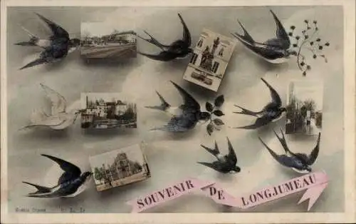 Ak Longjumeau Essonne, Denkmal, Teilansichten, Schwalben