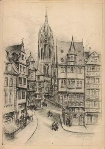 Künstler Ak Frankfurt am Main, Blick vom alten Markt, Dom