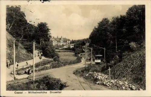 Ak Kassel in Hessen, Wilhelmshöhe, Druseltal, Straßenbahn